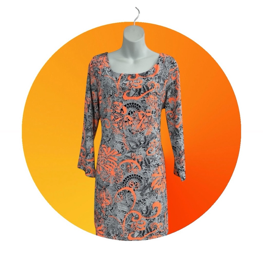 Caramel Orange, Gray & Black Long Sleeve BodyCon Dress in Women’s Large - Picture 4 of 12
